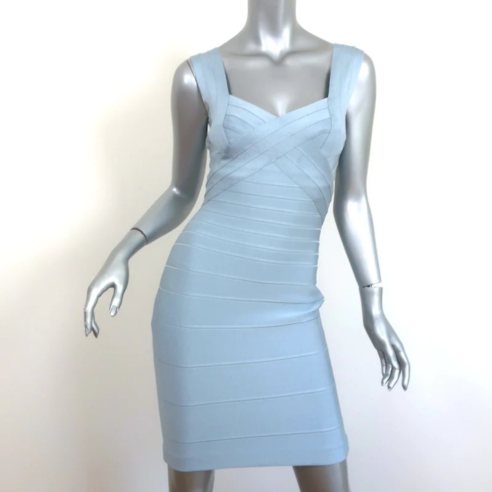 Herve Leger Criss Cross Bandage Dress Light Blue Size Small Sleeveless Mini - Picture 1 of 8